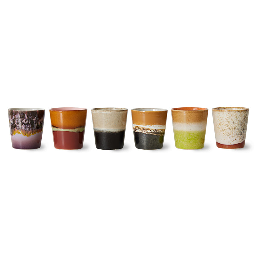 HKliving Becher EARTH Coffee Mug 70's bunt 6er Set | 7,5x7,5x8cm