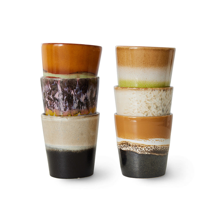 HKliving Becher EARTH Coffee Mug 70's bunt 6er Set | 7,5x7,5x8cm