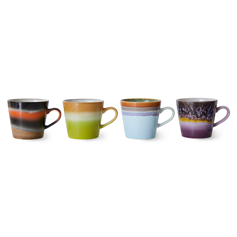 HKliving Tasse SOLID Cappuccino Mug 70's bunt 4er Set | 12x9,5x8,5 cm