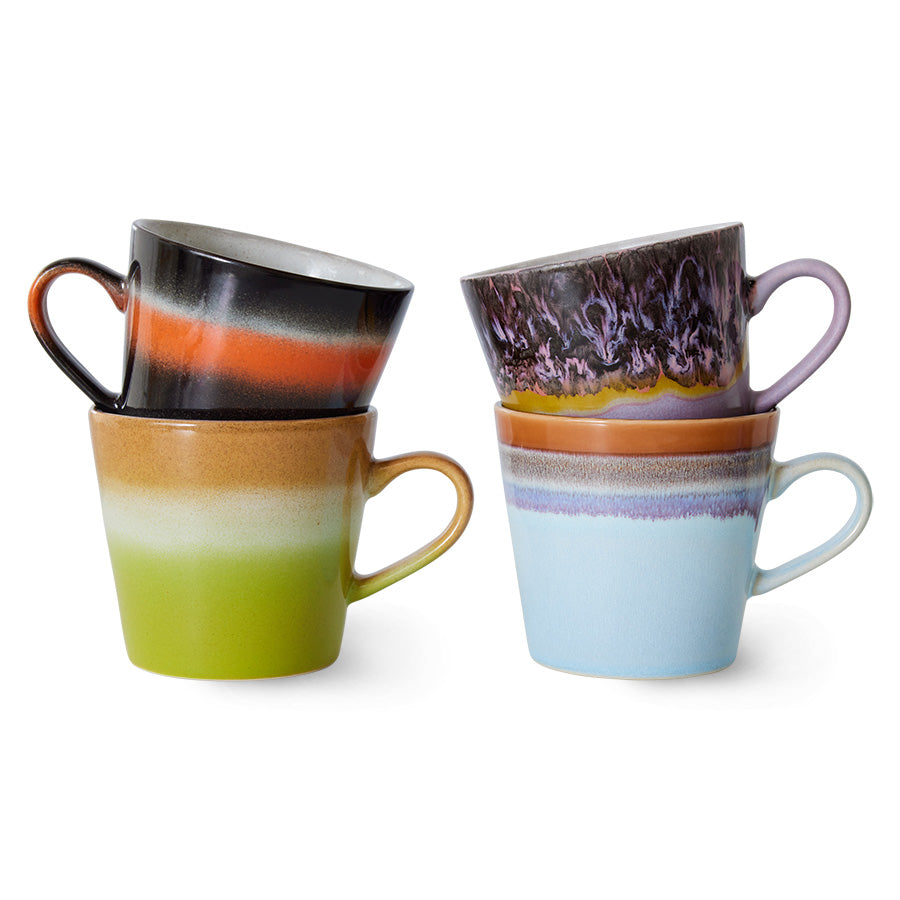 HKliving Tasse SOLID Cappuccino Mug 70's bunt 4er Set | 12x9,5x8,5 cm