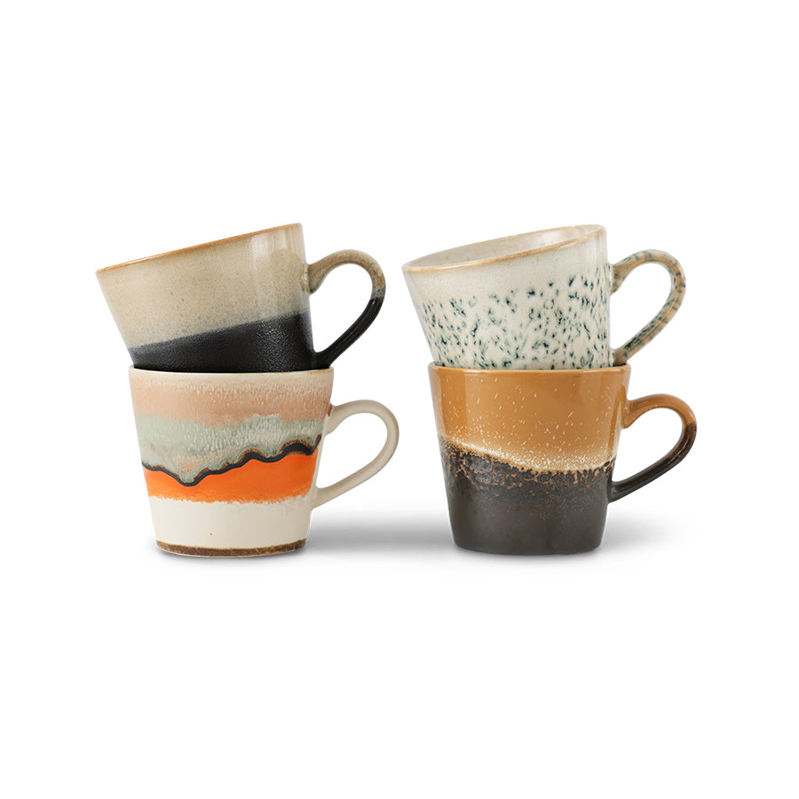 HKliving Tasse VERVE Cappuccino Mug 70's bunt 4er Set | 12x9,5x8,5cm