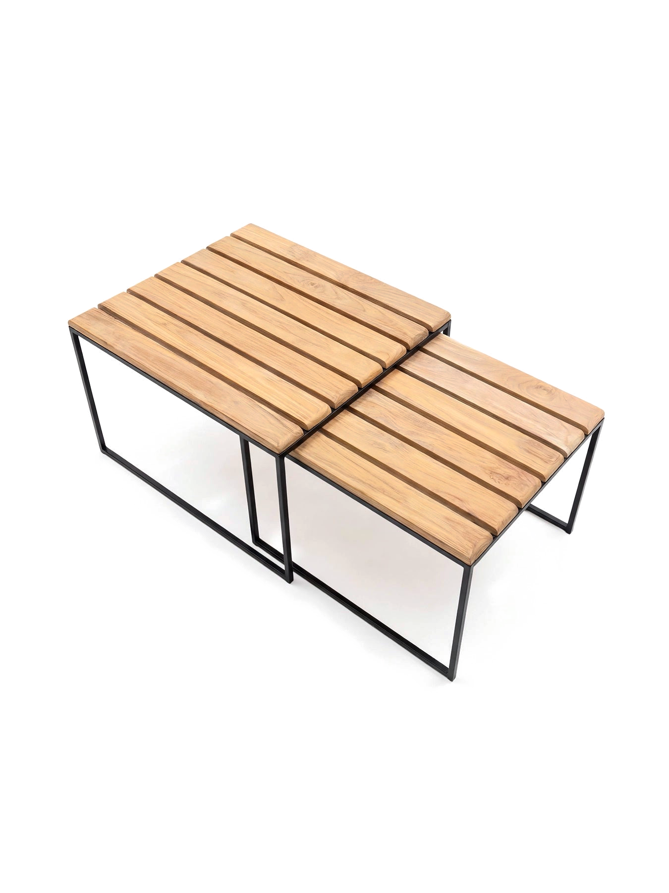 by Crea® Outdoor-Couchtisch ALGOT 2er-Set Schwarzes Gestell & Teak