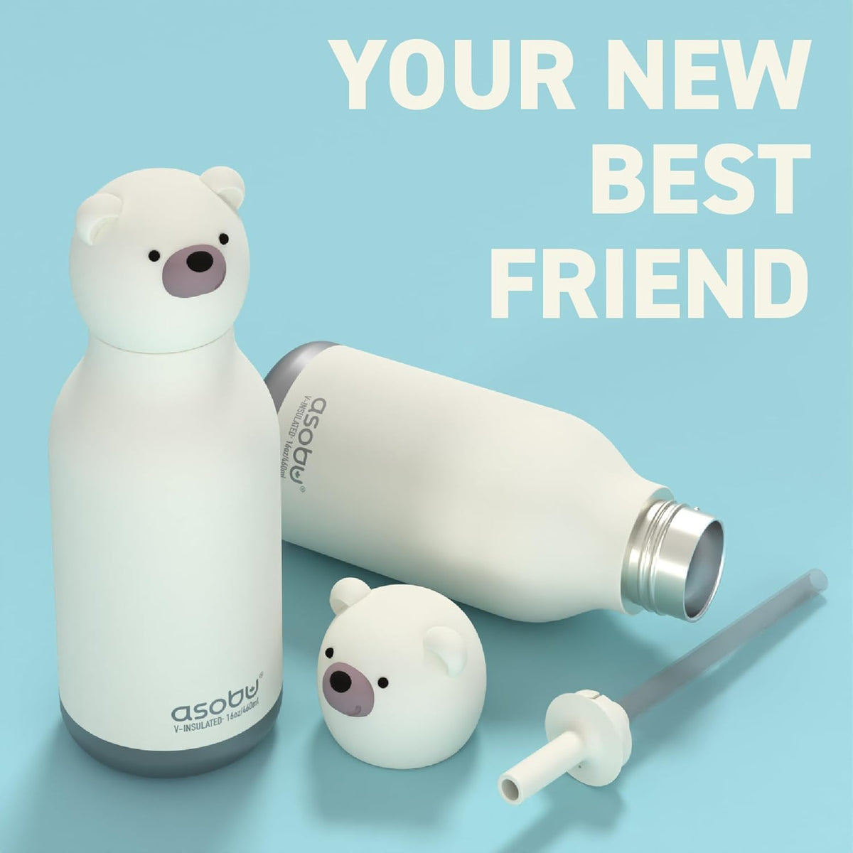 Asobu® Kindertrinkflasche BESTIE mit Strohhalm 460ml - BÄR - Sir Henrys