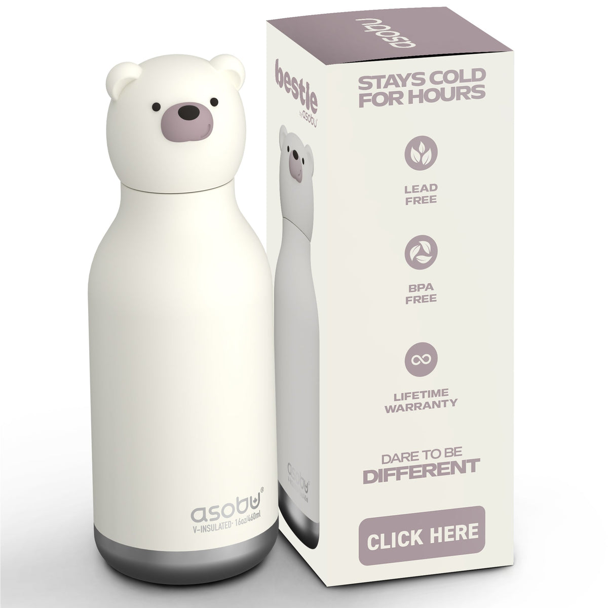 Asobu® Kindertrinkflasche BESTIE mit Strohhalm 460ml - BÄR - Sir Henrys