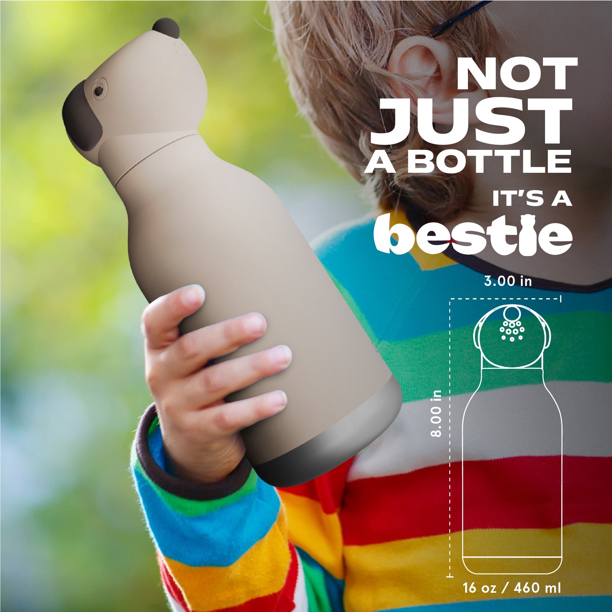 Asobu® Kindertrinkflasche BESTIE mit Strohhalm 460ml - BRAUNER HUND - Sir Henrys