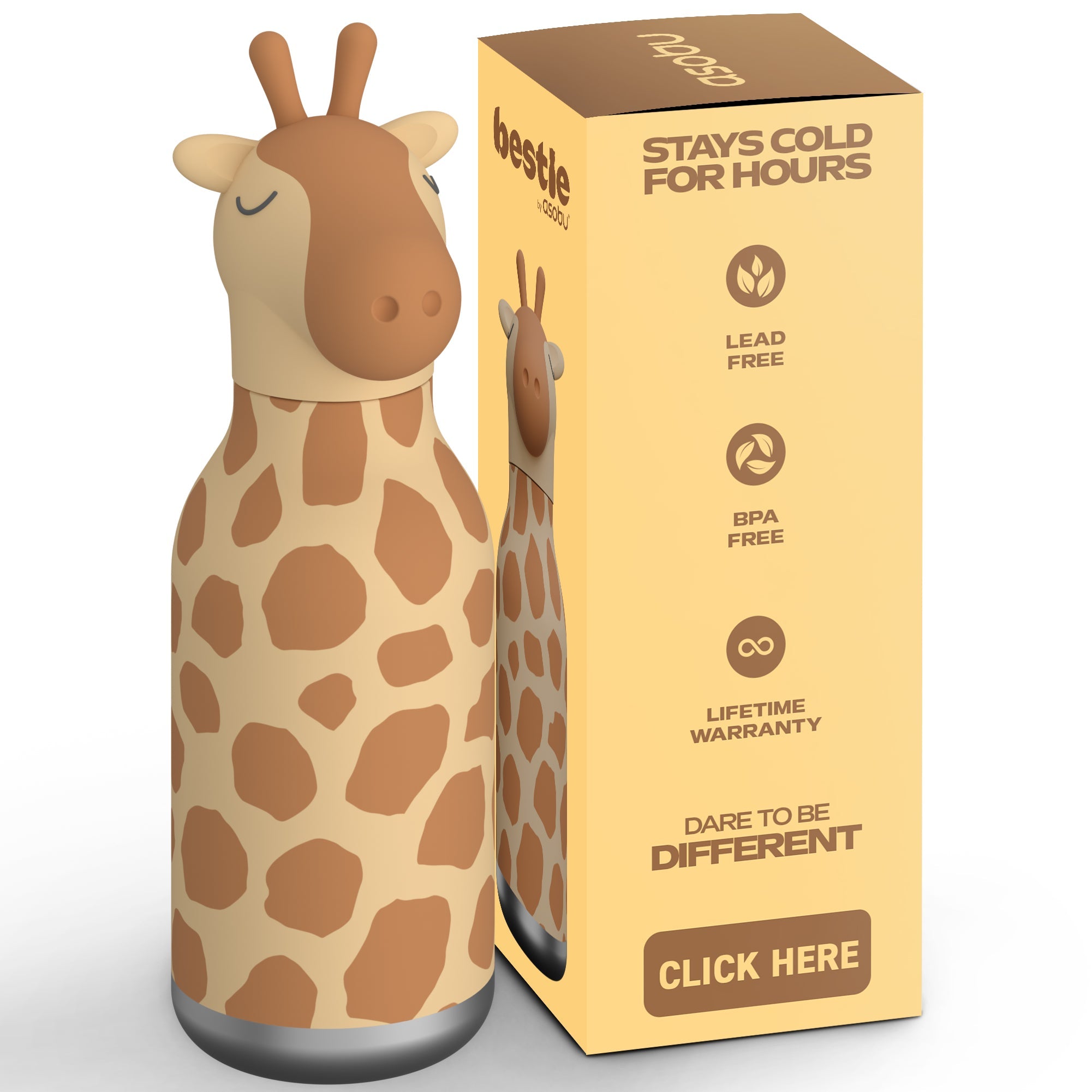 Asobu® Kindertrinkflasche BESTIE mit Strohhalm 460ml - GIRAFFE - Sir Henrys