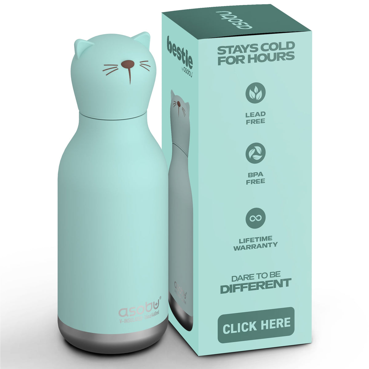Asobu® Kindertrinkflasche BESTIE mit Strohhalm 460ml - KATZE - Sir Henrys