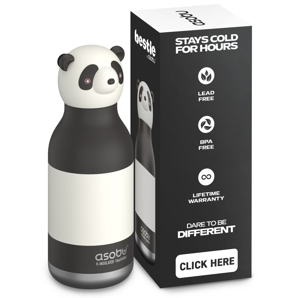 Asobu® Kindertrinkflasche BESTIE mit Strohhalm 460ml - PANDA - Sir Henrys