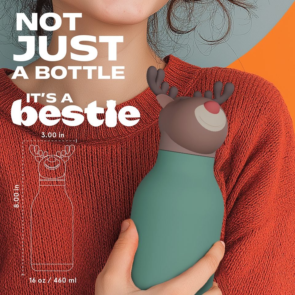Asobu® Kindertrinkflasche BESTIE mit Strohhalm 460ml - RENTIER - Sir Henrys