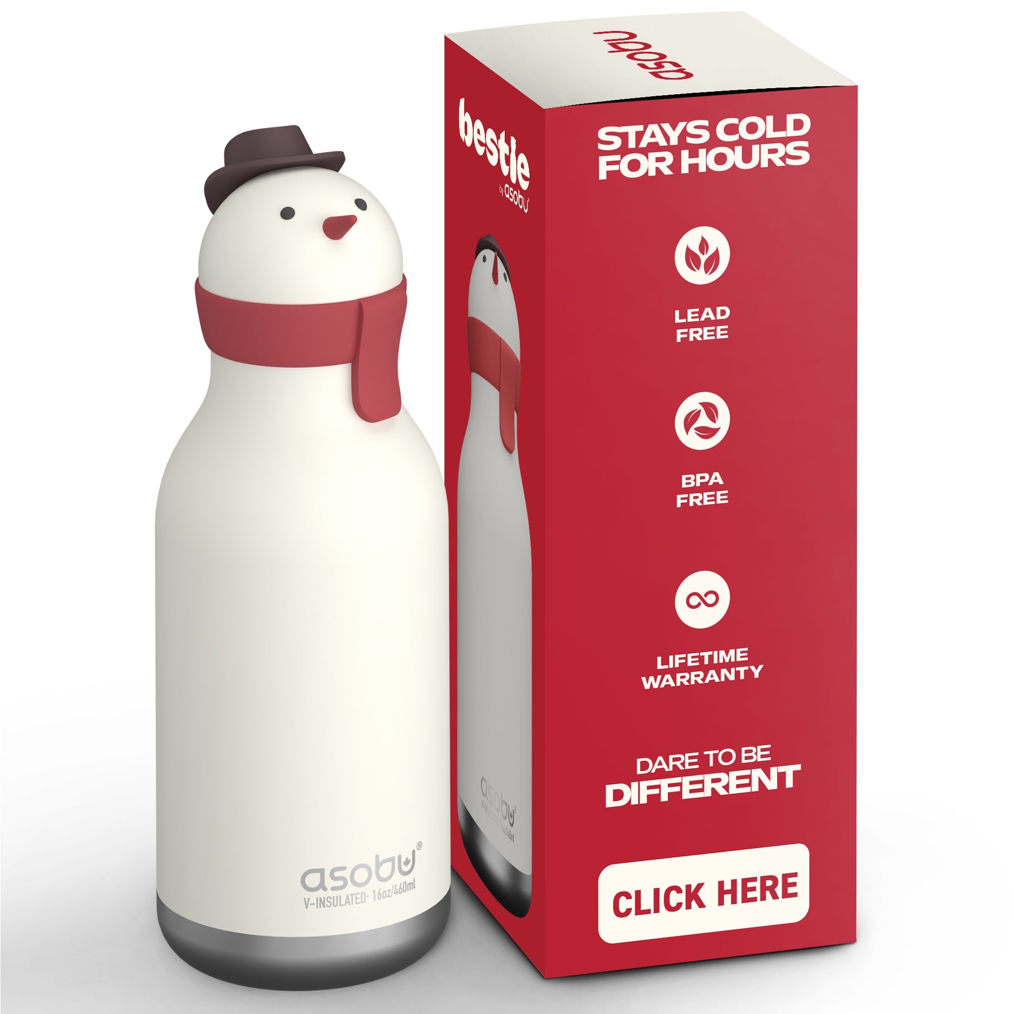 Asobu® Kindertrinkflasche BESTIE mit Strohhalm 460ml - SCHNEEMANN - Sir Henrys