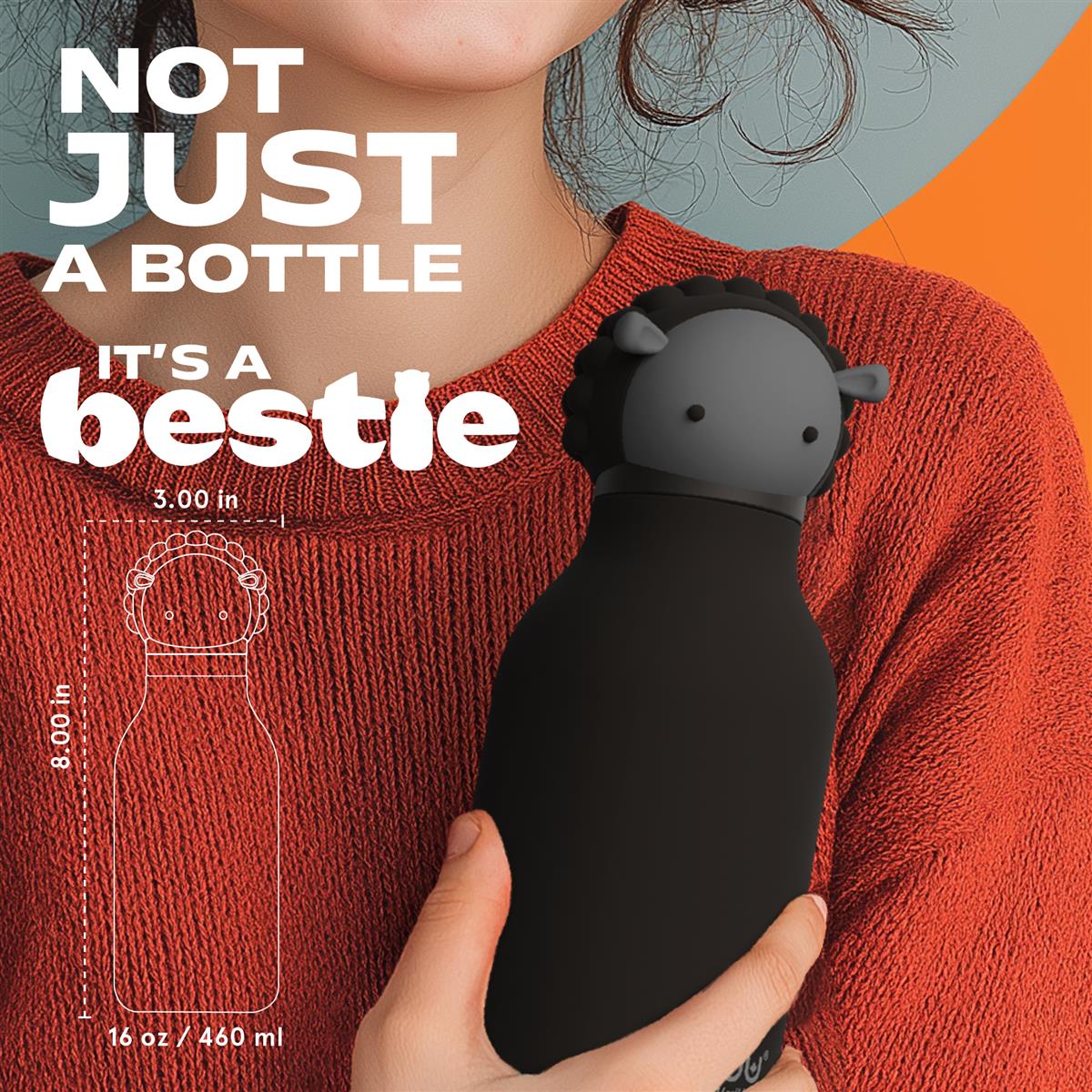 Asobu® Kindertrinkflasche BESTIE mit Strohhalm 460ml - SCHWARZES SCHAF - Sir Henrys