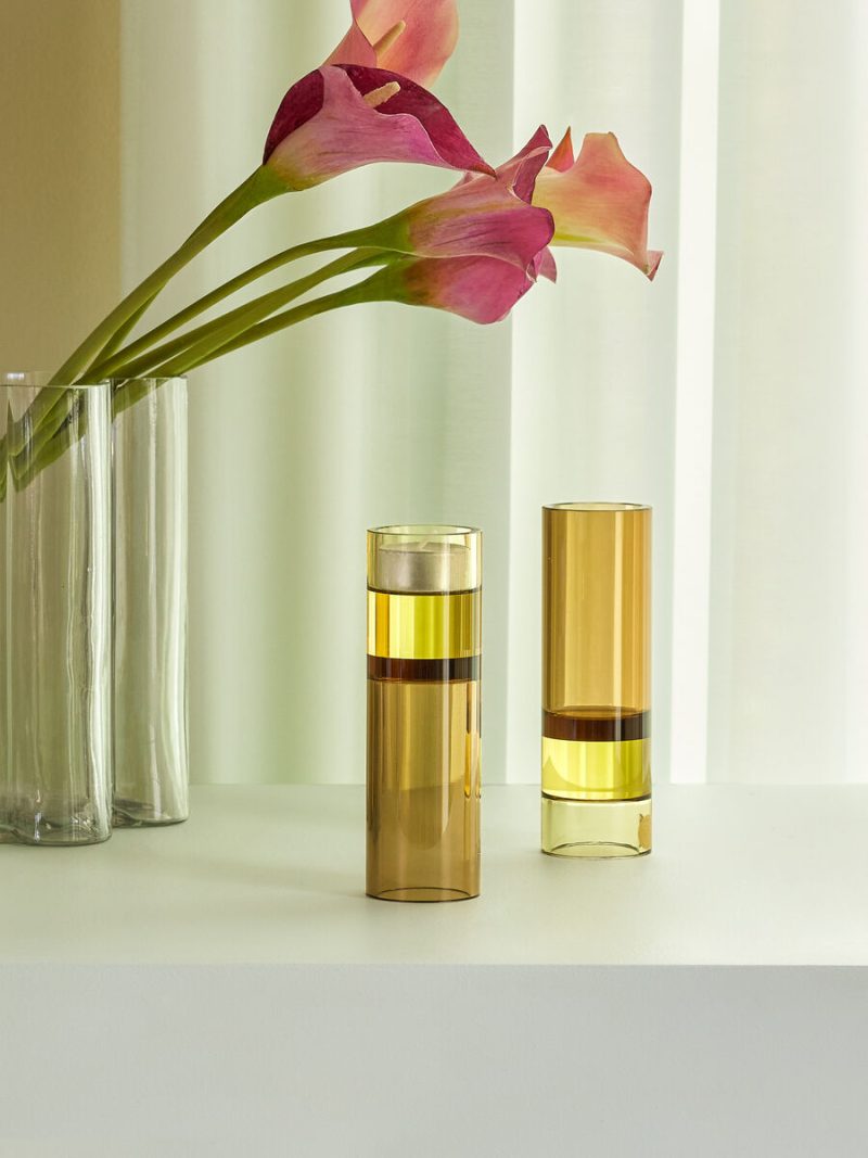 Hübsch Vase Teelichthalter ASTRO braun gelb | Ø5x15cm