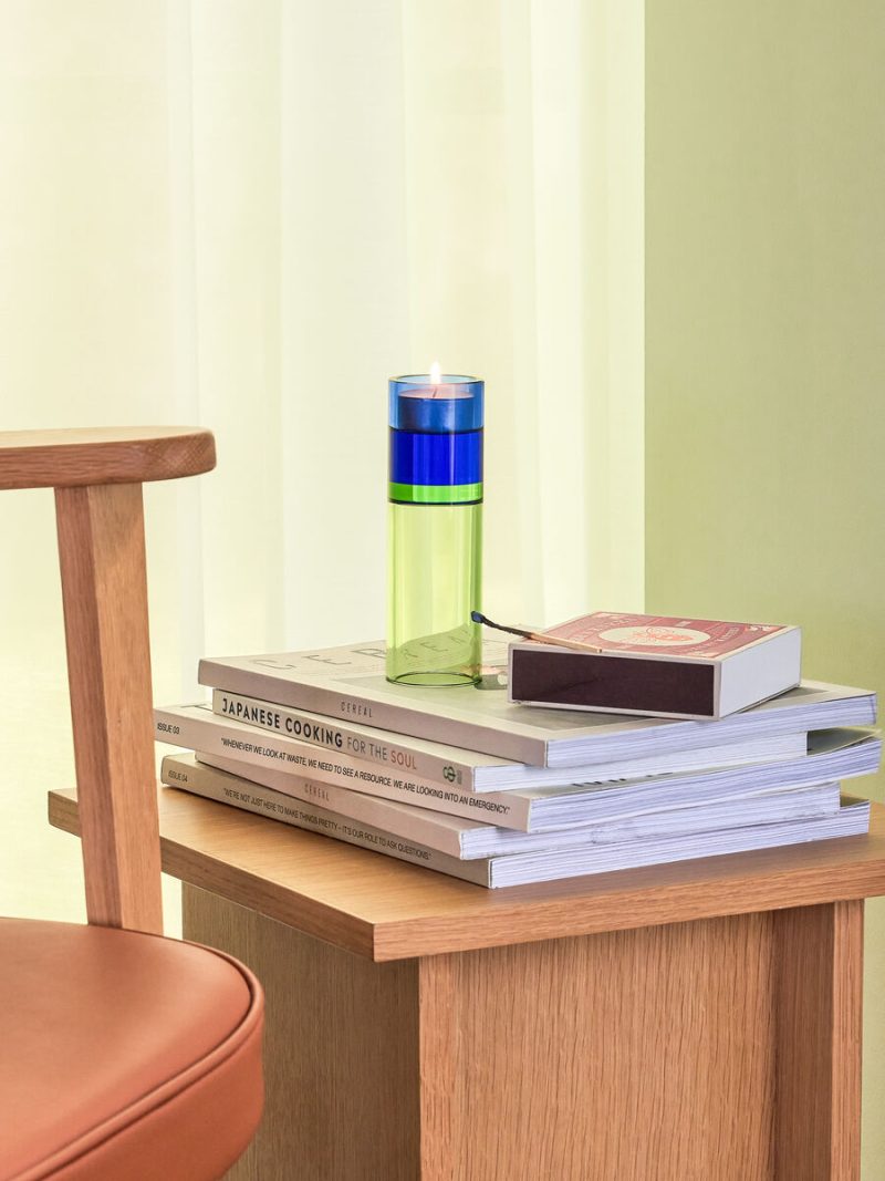 Hübsch Vase Teelichthalter ASTRO grün blau | Ø5x15cm