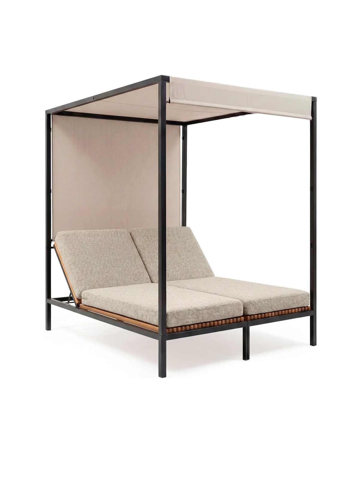 by Crea® Doppel-Sonnenliege BAZO Schwarzes Gestell & Teak