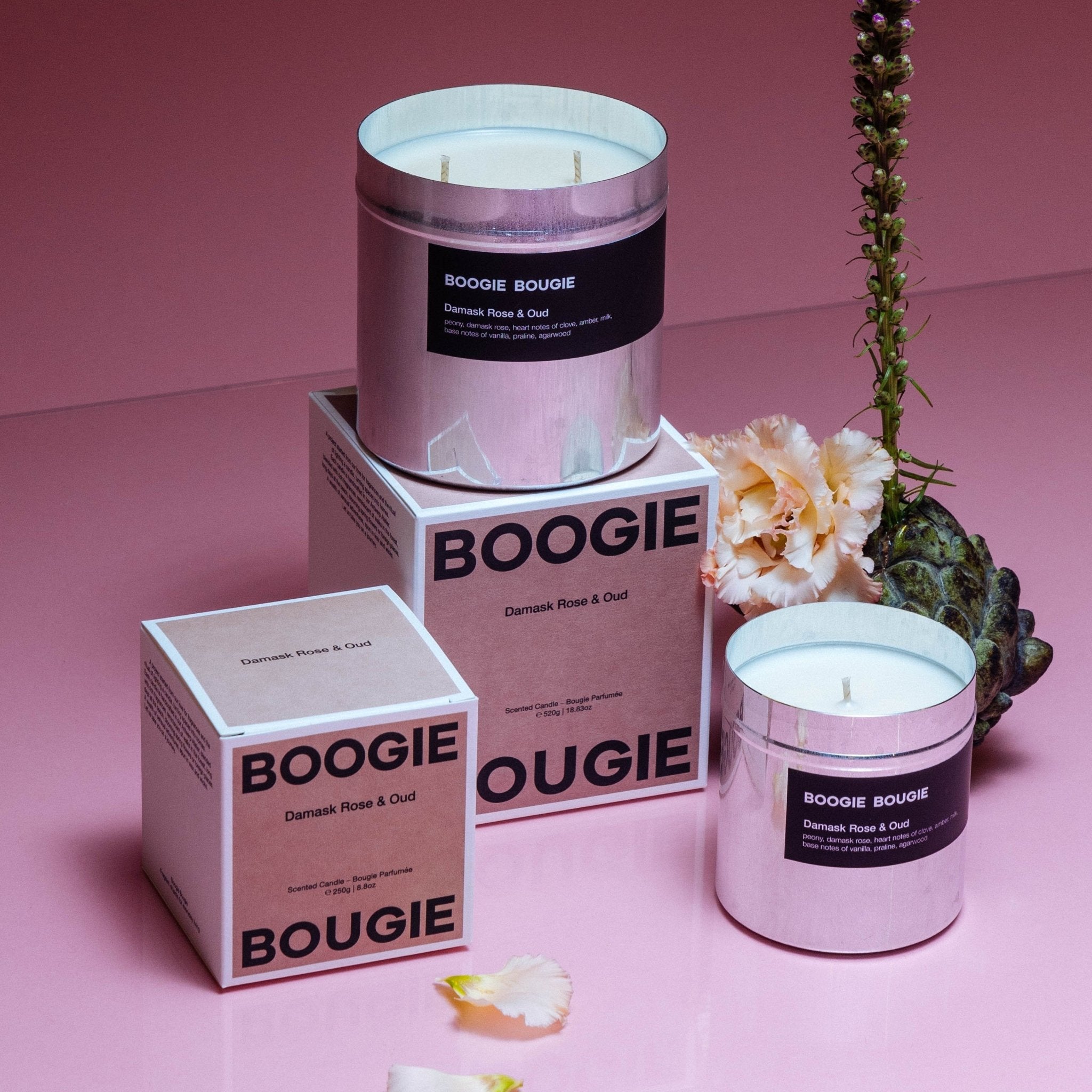 Boogie Bougie Duftkerze DAMASK ROSE & OUD | Ø9,6x10cm 520g - Sir Henrys