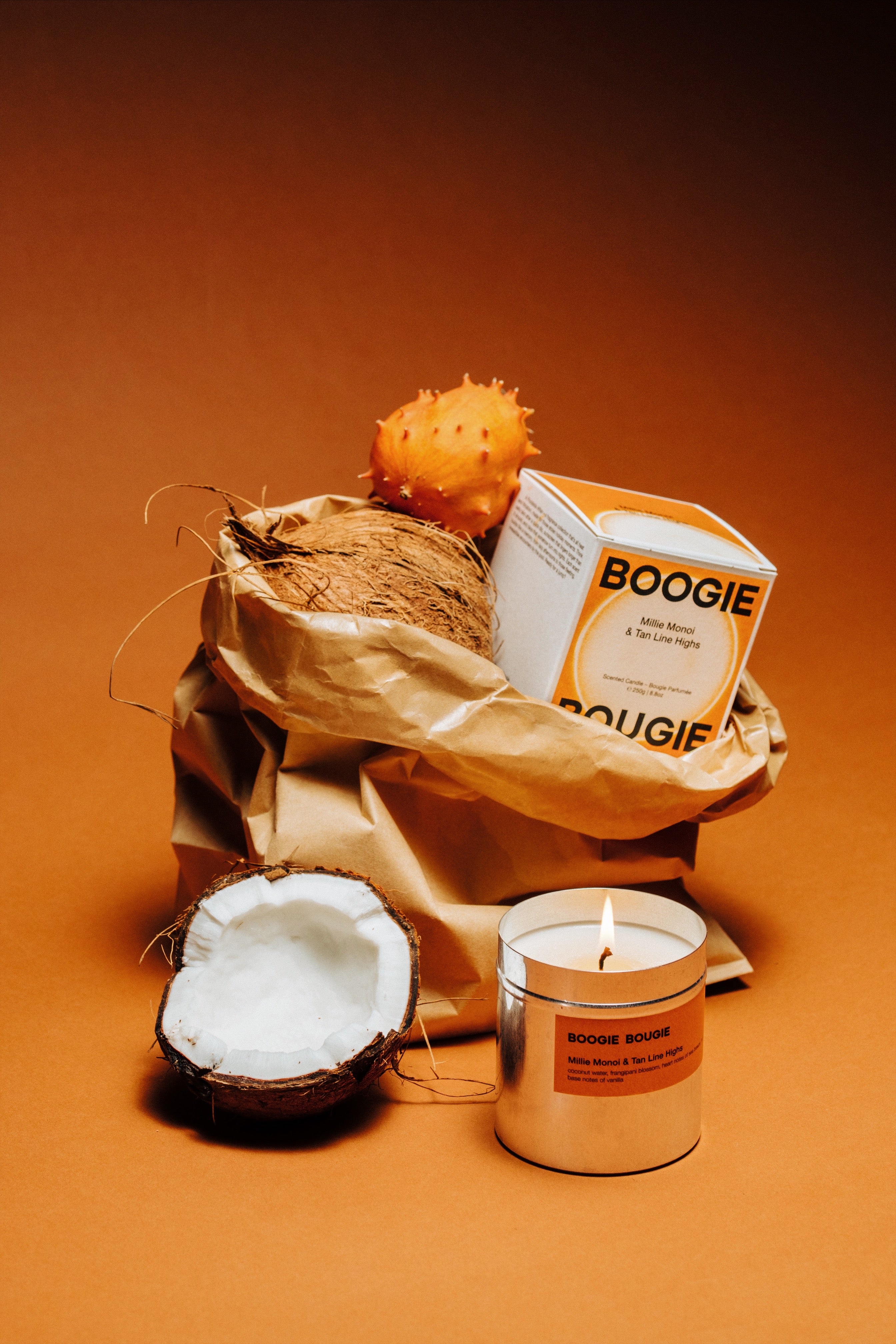 Boogie Bougie Duftkerze MILLIE MONOI & TAN LINE HIGHS | Ø7,5x8cm 250g