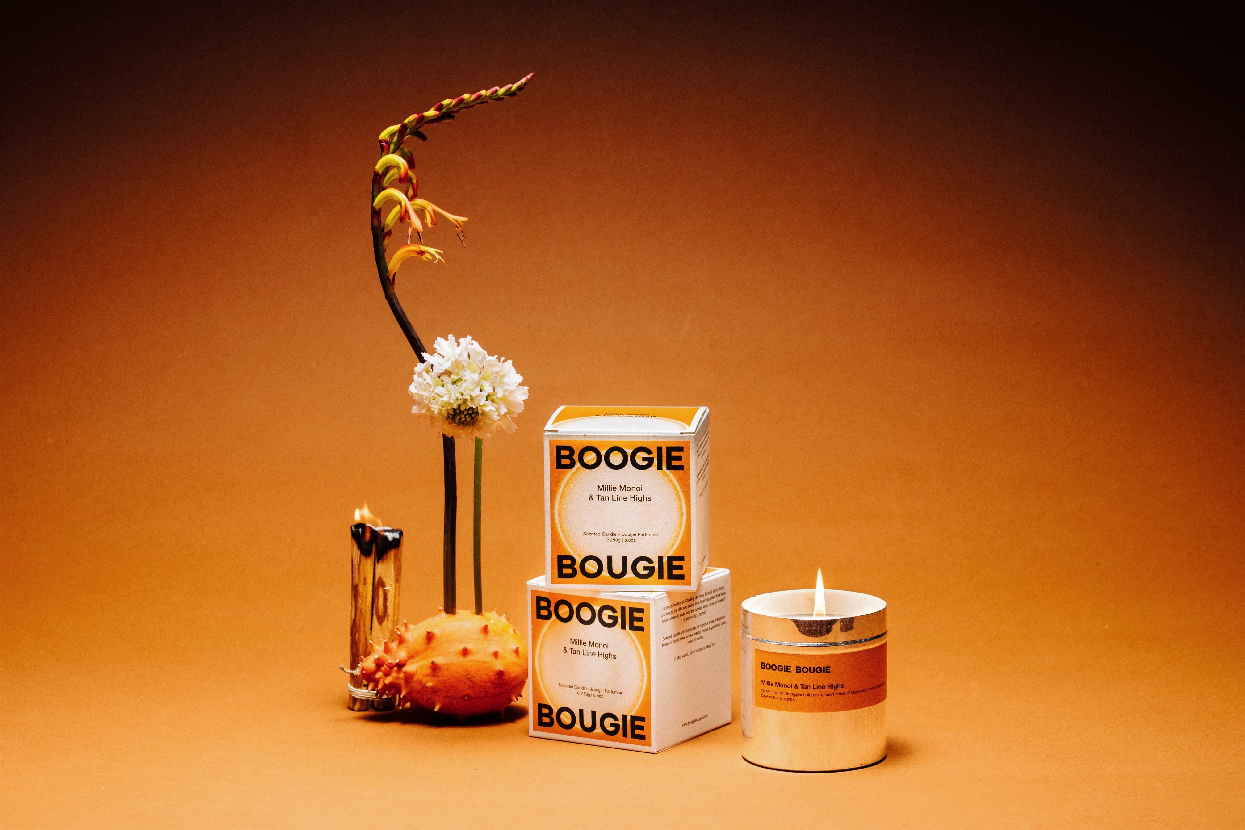 Boogie Bougie Duftkerze MILLIE MONOI & TAN LINE HIGHS | Ø7,5x8cm 250g