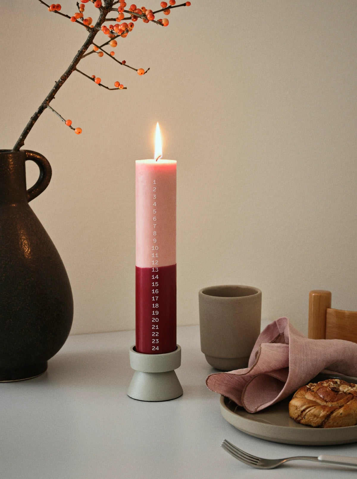 Broste Copenhagen Adventskerze DUO BURGUNDY rosa rot | Ø5 x 25 cm - Sir Henrys