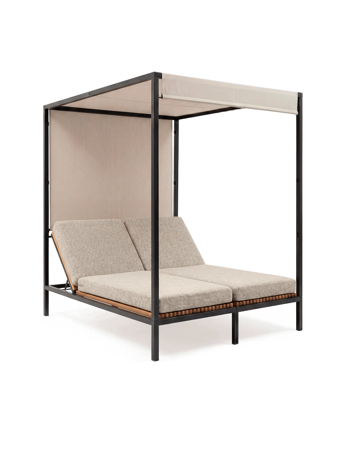 by Crea® Doppel-Sonnenliege BAZO Schwarzes Gestell & Teak - Sir Henrys