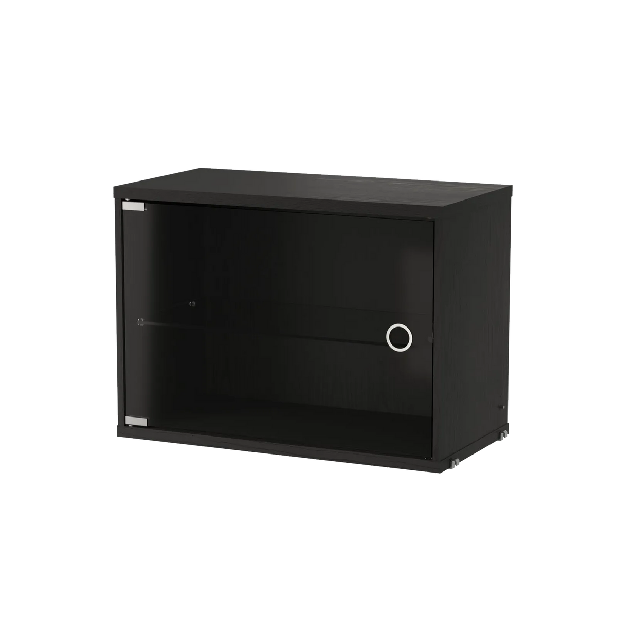 String Furniture Vitrine mit Schwenktür aus Glas B58 x T30 x H42, Schwarz gebeizte Esche