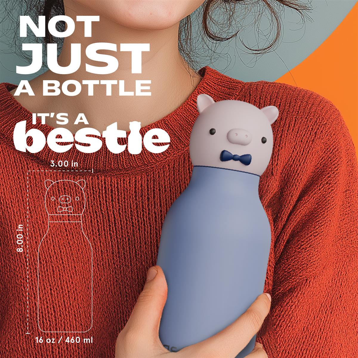 Asobu® Kindertrinkflasche BESTIE mit Strohhalm 460ml - SCHWEIN