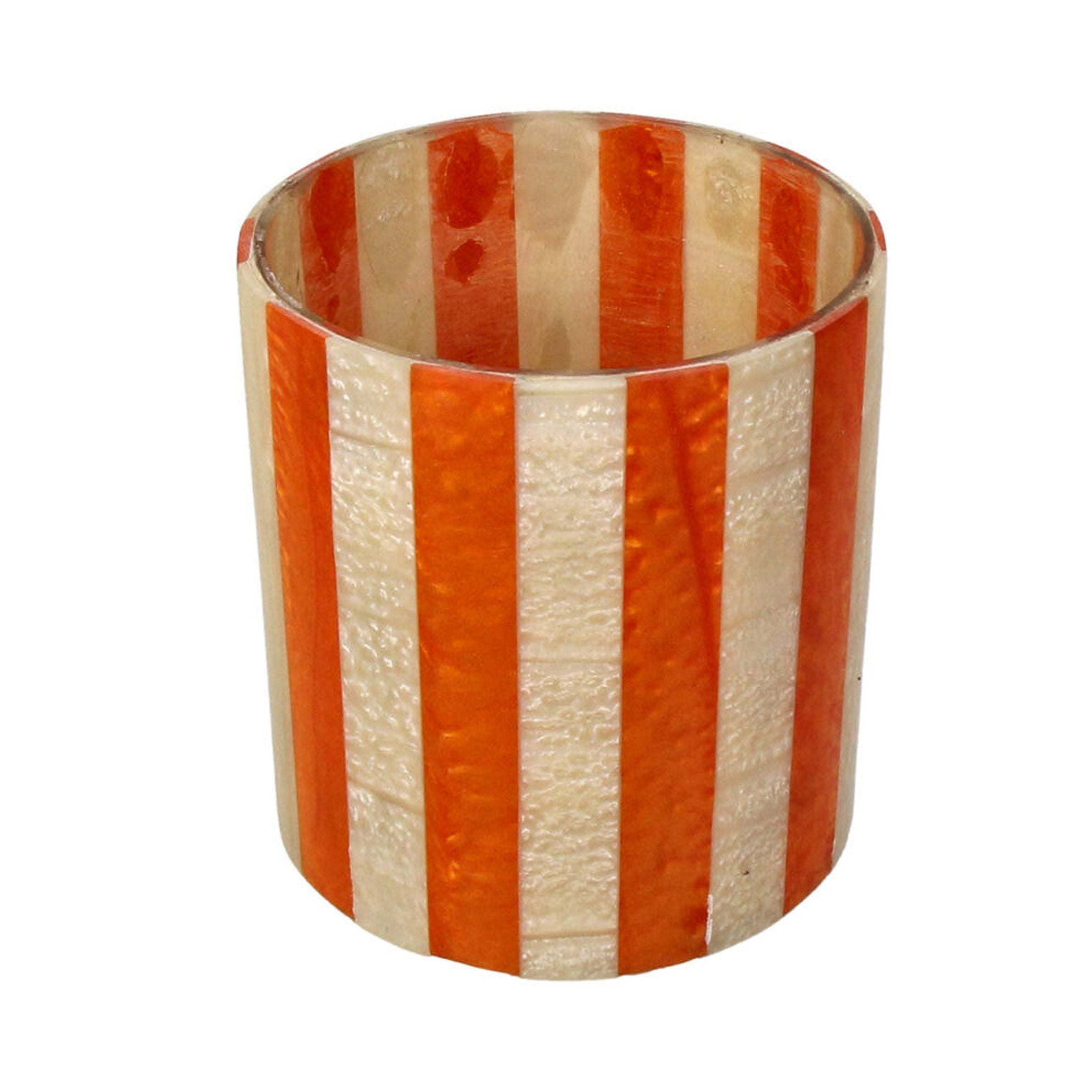 Kersten Kerzenhalter STRIPES orange creme | Ø10x12cm