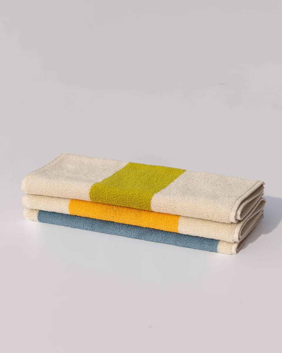Suite702 Gästehandtuch LIME YELLOW BLUE 3er Set creme gestreift | 30x50cm
