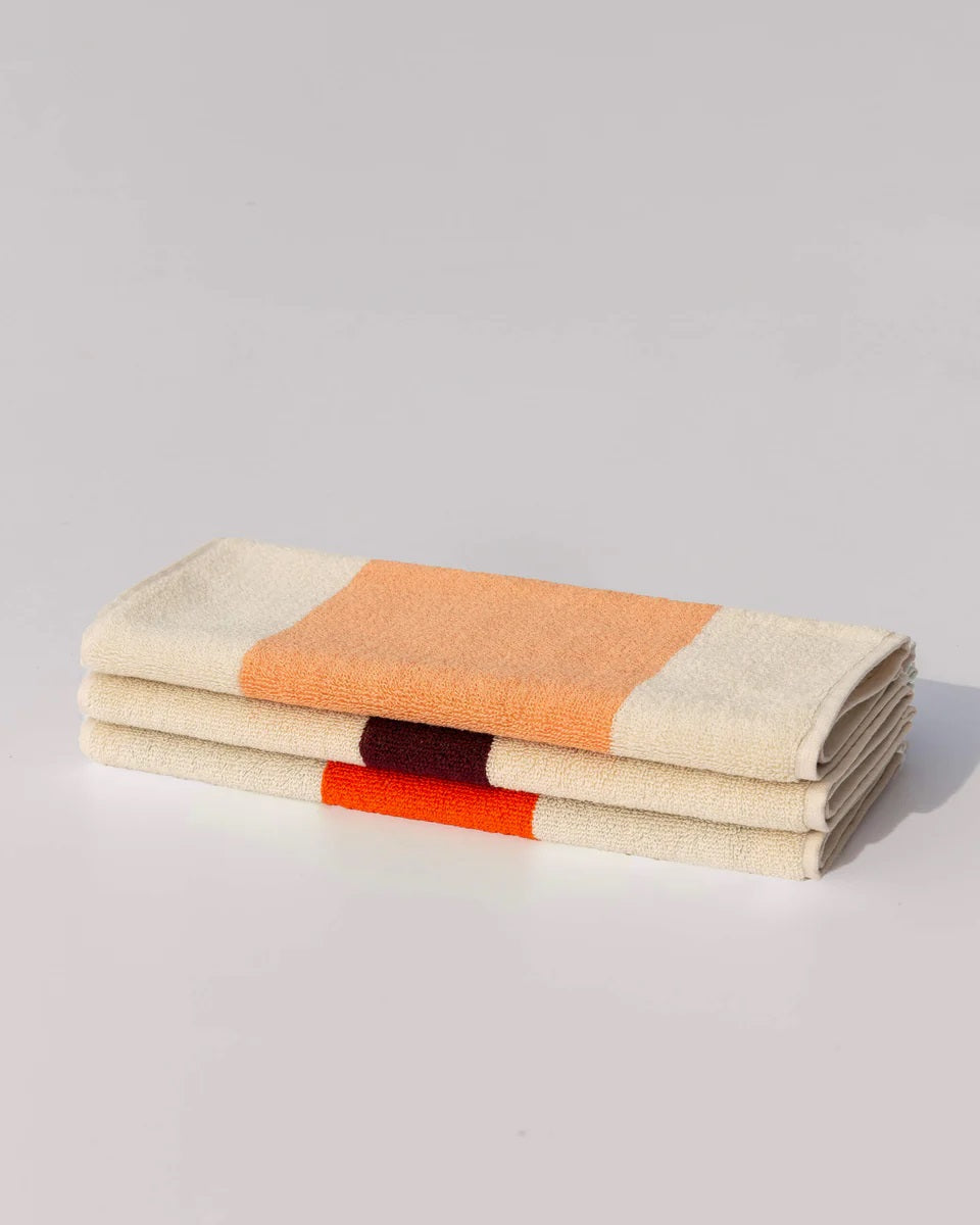 Suite702 Gästehandtuch LIME YELLOW BLUE 3er Set creme gestreift | 30x50cm