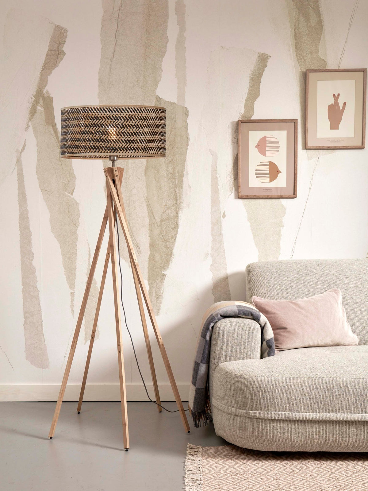 Good&Mojo Stehlampe JAVA schwarz/braun | 53x53x146cm - Sir Henrys