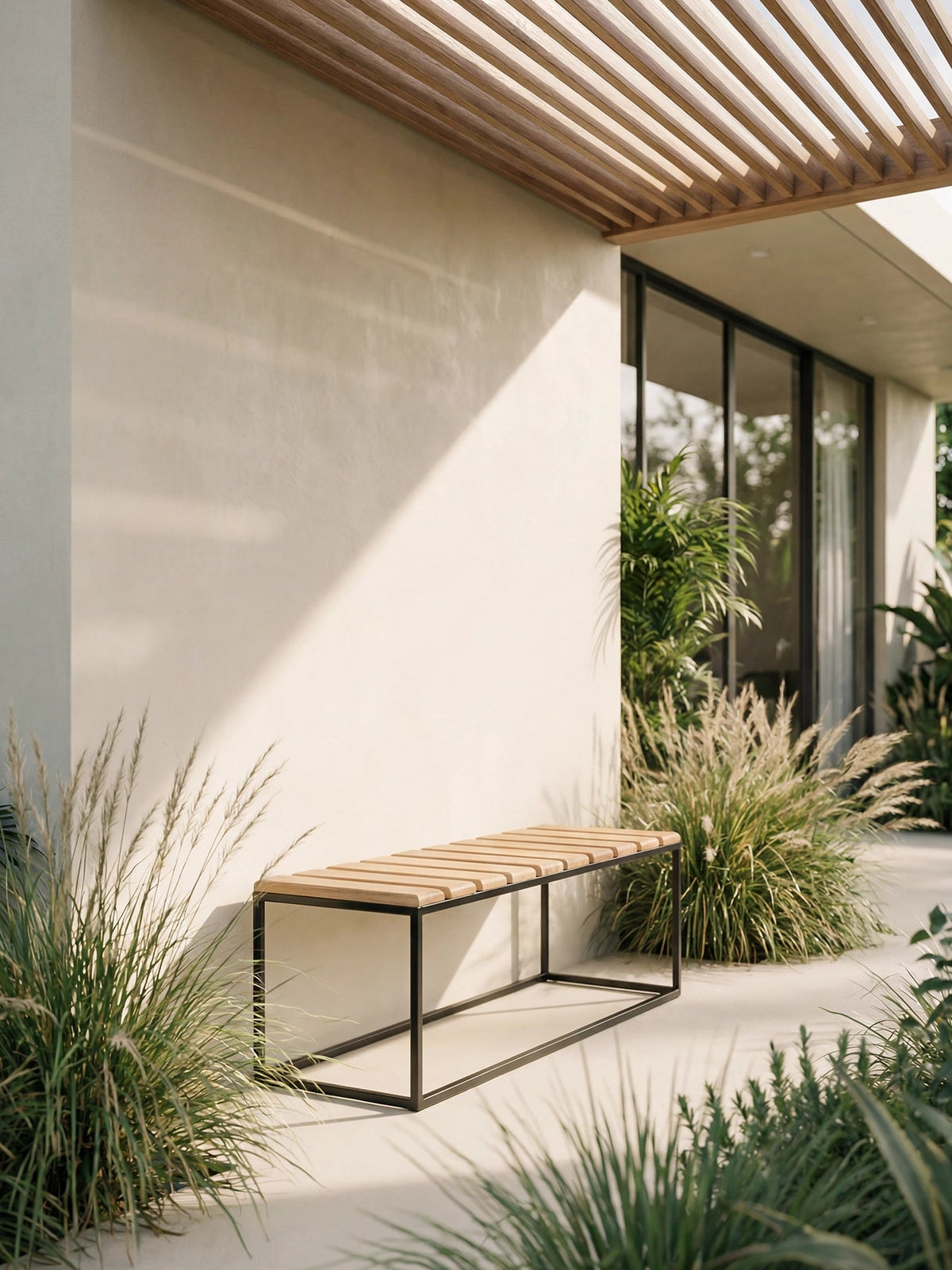 by Crea® Garten-Sitzbank HEDVIG Schwarzes Gestell & Teak