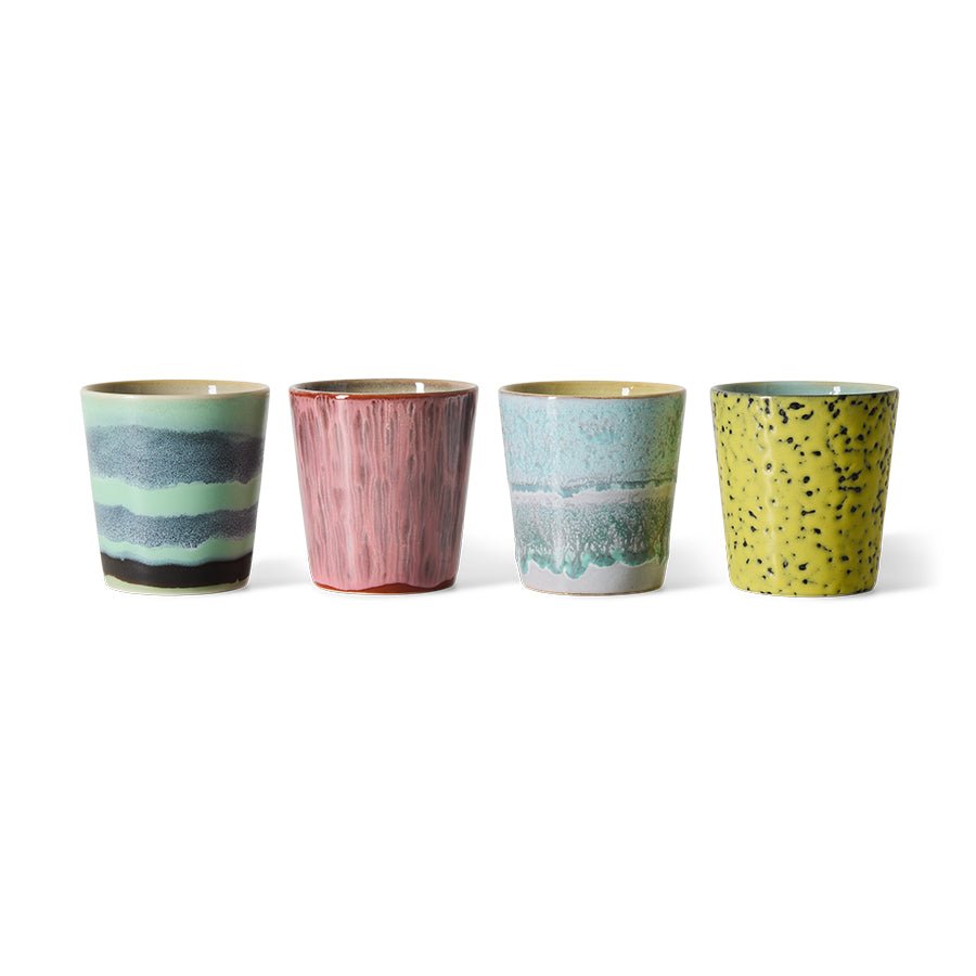 HKliving Becher ARTISTIC 70s Ceramics bunt 4er Set | 7,5x7,5x8cm - Sir Henrys