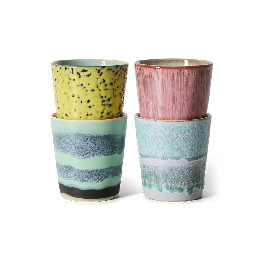 HKliving Becher ARTISTIC 70s Ceramics bunt 4er Set | 7,5x7,5x8cm - Sir Henrys