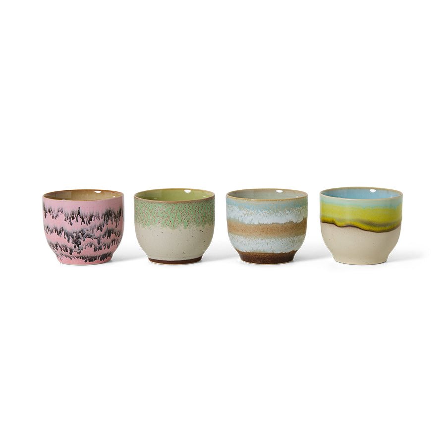 HKliving Becher Café Cup DECO 70s Ceramics bunt 4er Set | Ø8x7cm - Sir Henrys