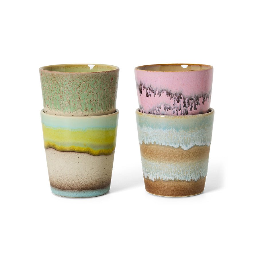 HKliving Becher Coffee Mugs POP ART 70s Ceramics bunt 4er Set | Ø7,5x8cm - Sir Henrys
