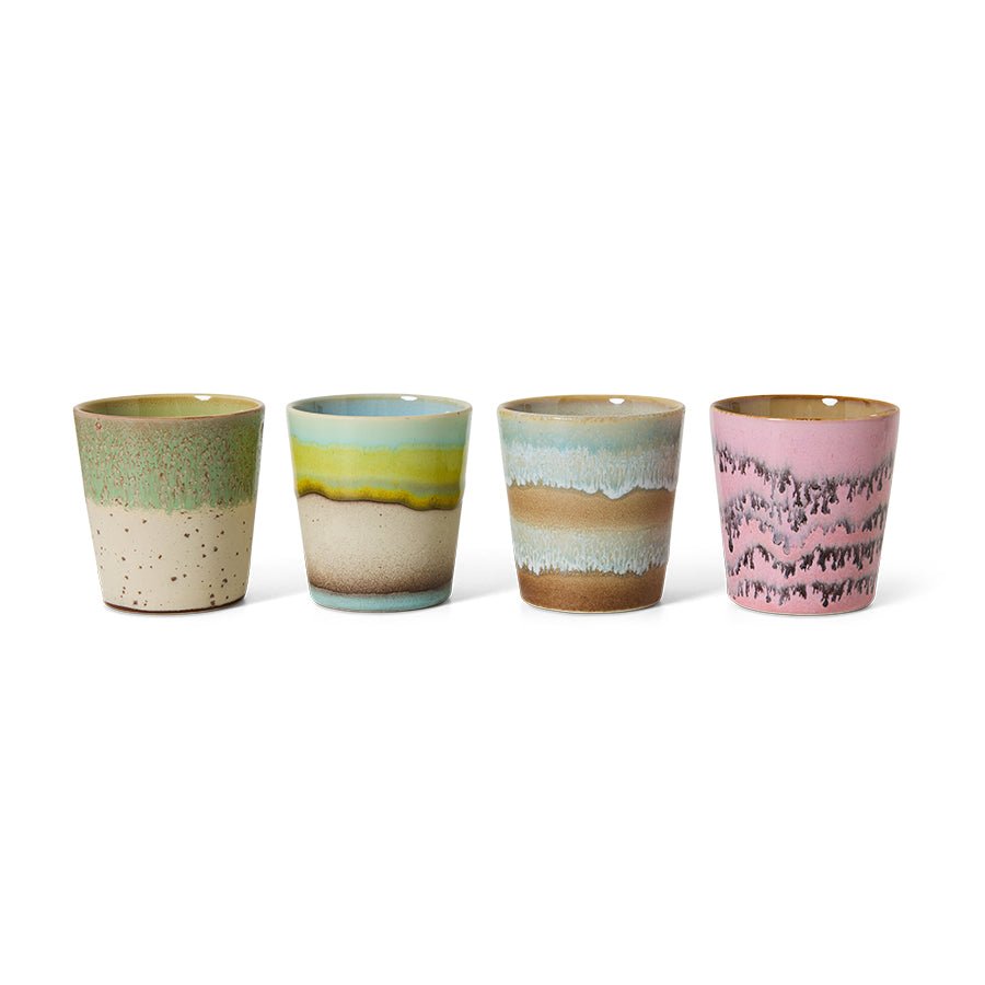HKliving Becher Coffee Mugs POP ART 70s Ceramics bunt 4er Set | Ø7,5x8cm - Sir Henrys
