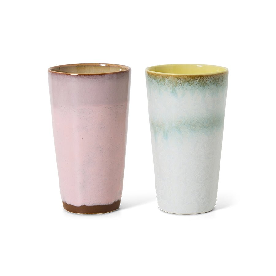 HKliving Becher Latte Mugs FRESCO 70s Ceramics bunt 2er Set | Ø7,5x13cm - Sir Henrys
