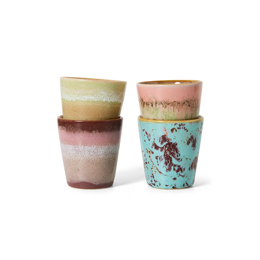 HKliving Becher Ristretto Mugs FUTURISM 70s Ceramics bunt 4er Set | Ø5,8x6,2cm - Sir Henrys