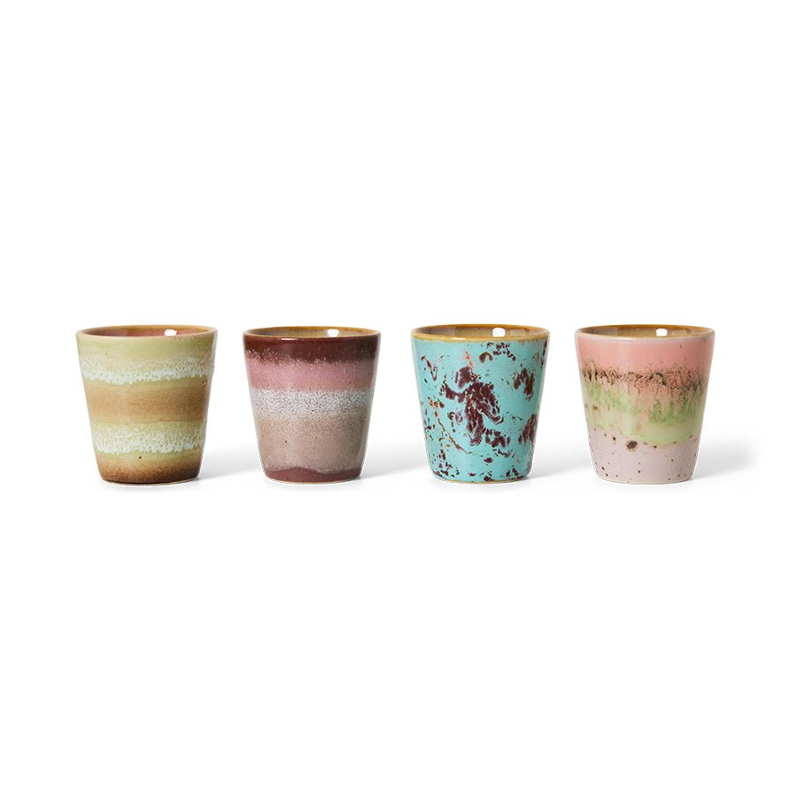 HKliving Becher Ristretto Mugs FUTURISM 70s Ceramics bunt 4er Set | Ø5,8x6,2cm - Sir Henrys