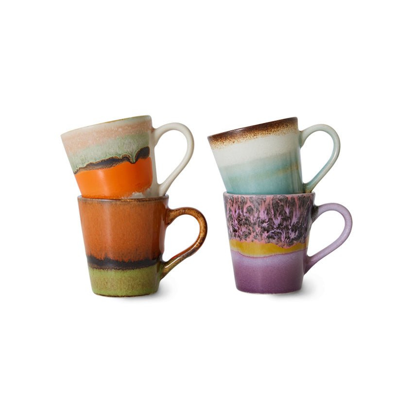 HKliving Espresso Becher RETRO Espresso Mug 70´s bunt 4er Set | Ø 8cm - Sir Henrys