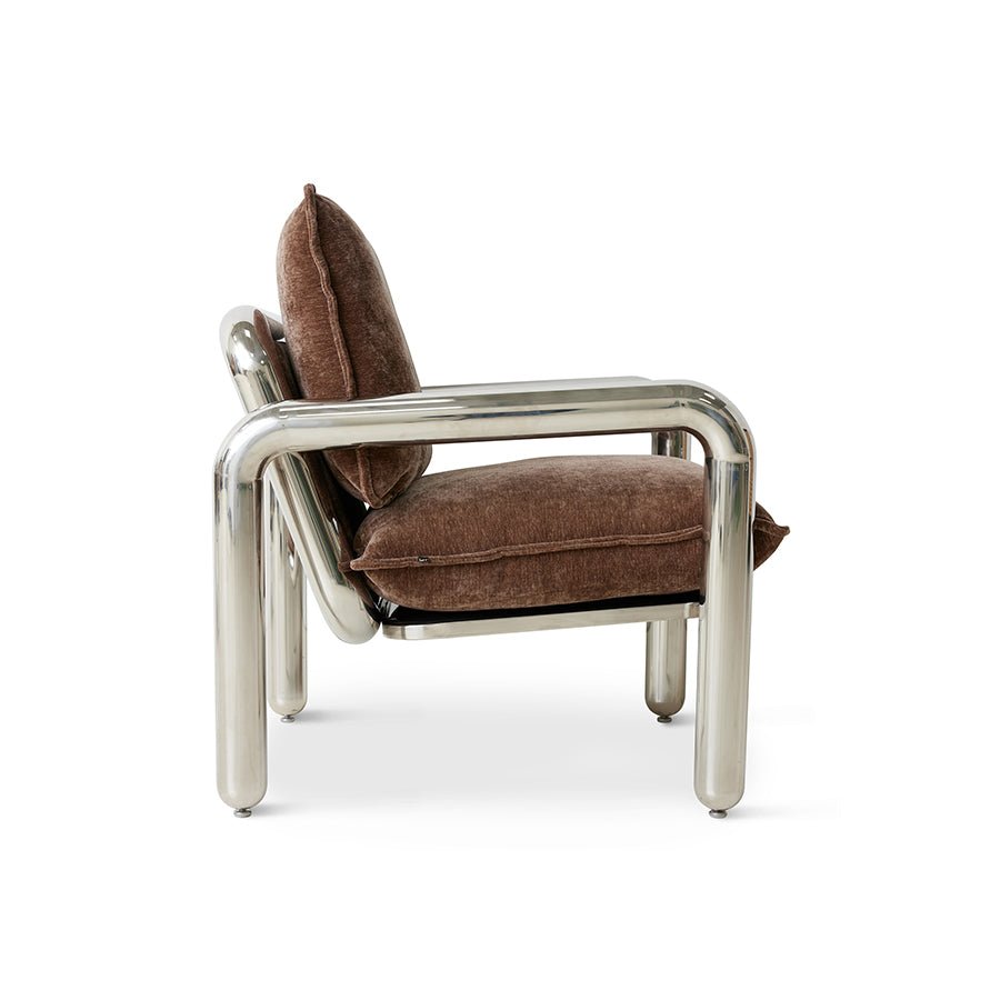 HKliving Sessel CHROME LOUNGE Samt chrom braun | 85x84x90cm - Sir Henrys