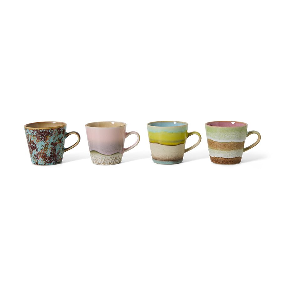 HKliving Tasse Americano Mugs ROCOCO 70s Ceramics bunt 4er Set | 11,5x8,5x8cm - Sir Henrys