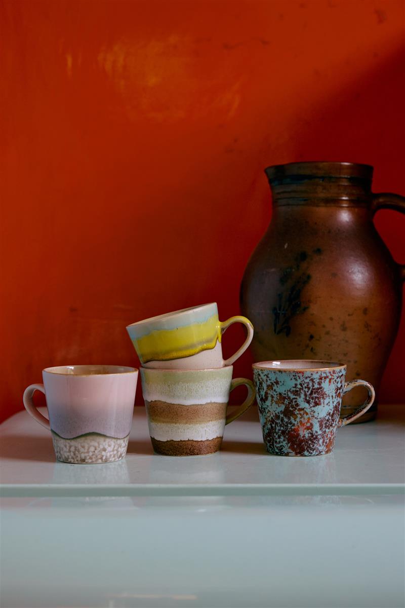 HKliving Tasse Americano Mugs ROCOCO 70s Ceramics bunt 4er Set | 11,5x8,5x8cm - Sir Henrys
