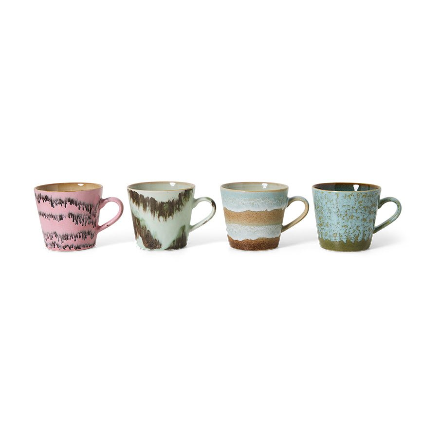HKliving Tasse Cappuccino mugs DADA 70s Ceramics bunt 4er Set | 12x9,5x8,5cm - Sir Henrys