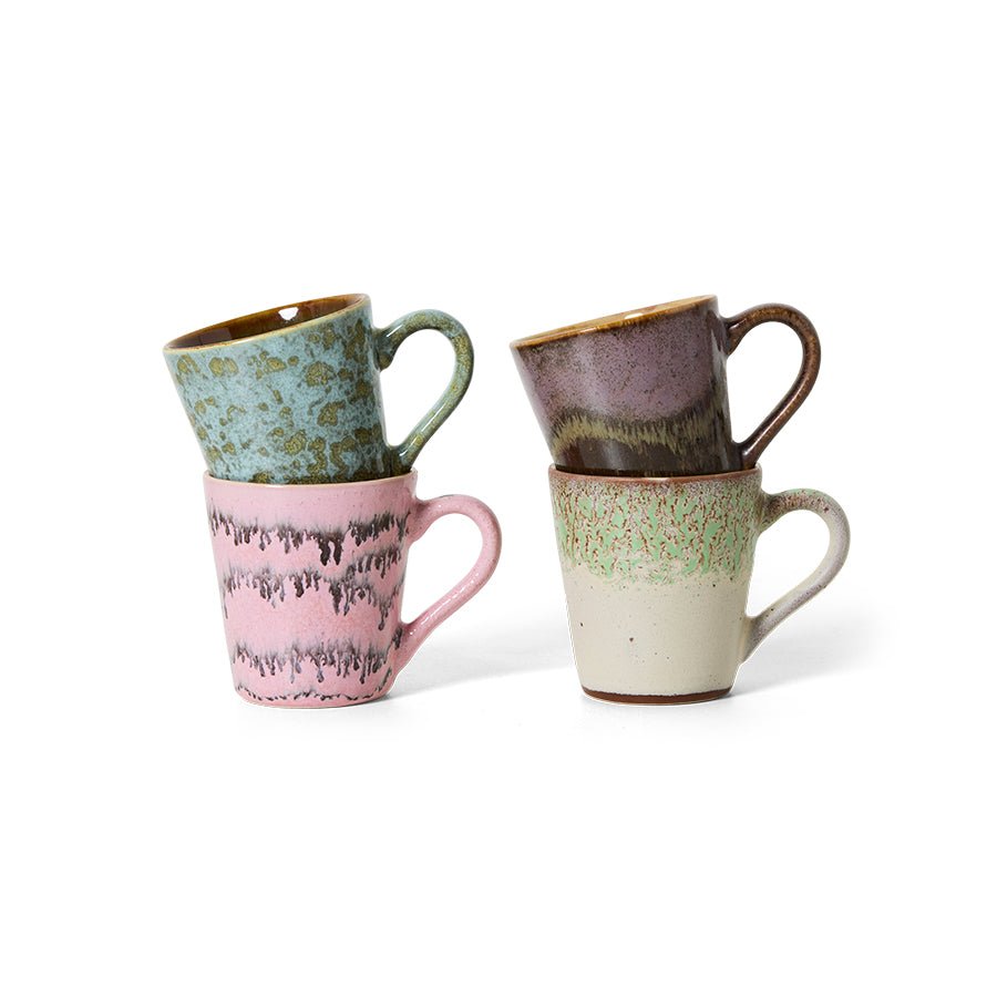 HKliving Tasse Espresso BRUTALISM 70s Ceramics bunt 4er Set | 5,8x8x6,2cm - Sir Henrys