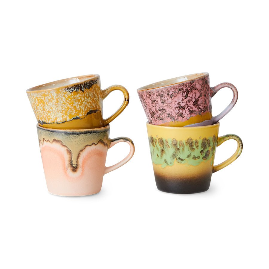 HKliving Tasse RADIANT Americano Mug 70's bunt 4er Set | 11,5x8,5x8cm - Sir Henrys