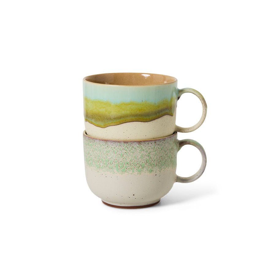 HKliving Tasse Teetasse NEO 70s Ceramics bunt 2er Set | 14,2x10,4x8,3cm - Sir Henrys