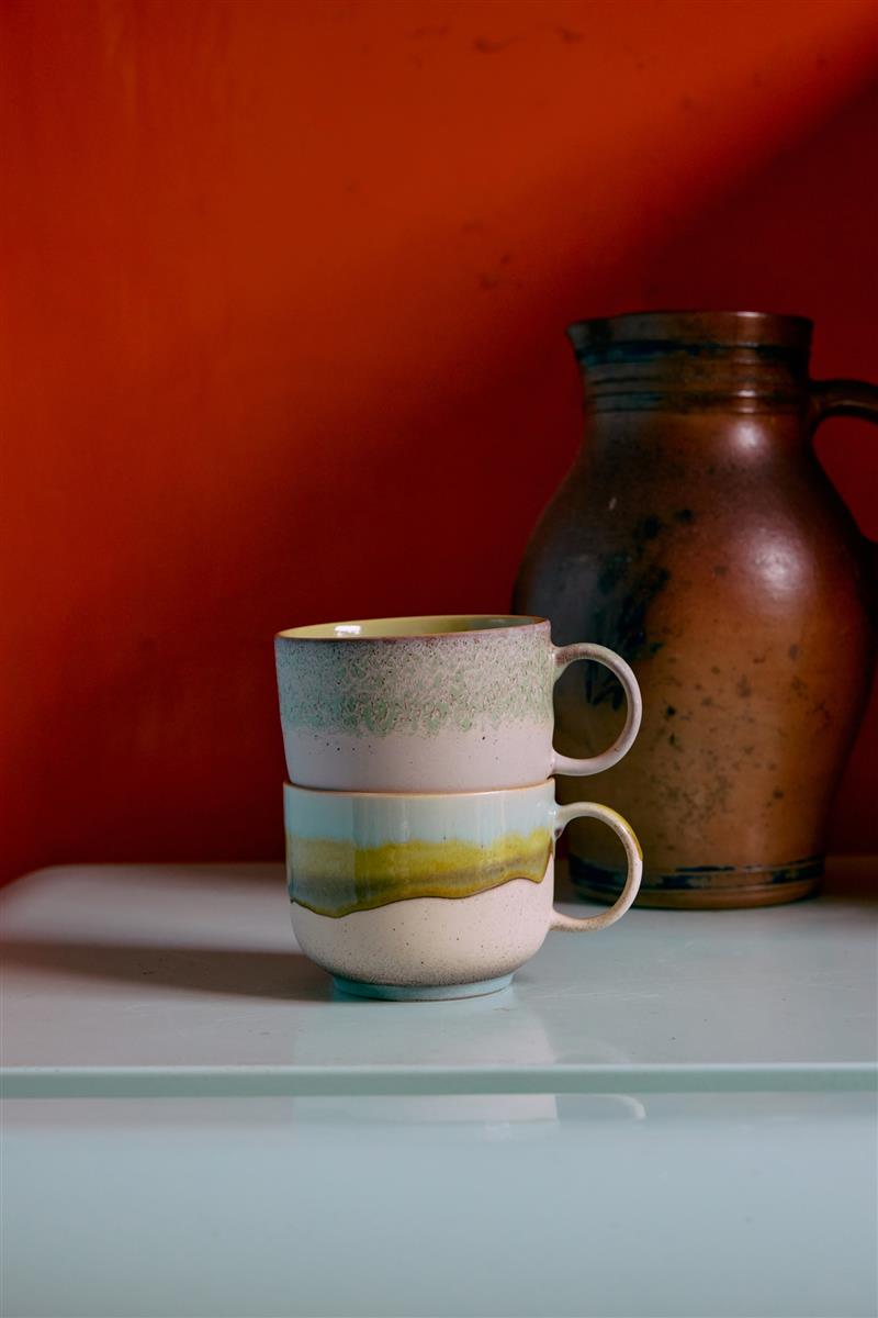 HKliving Tasse Teetasse NEO 70s Ceramics bunt 2er Set | 14,2x10,4x8,3cm - Sir Henrys