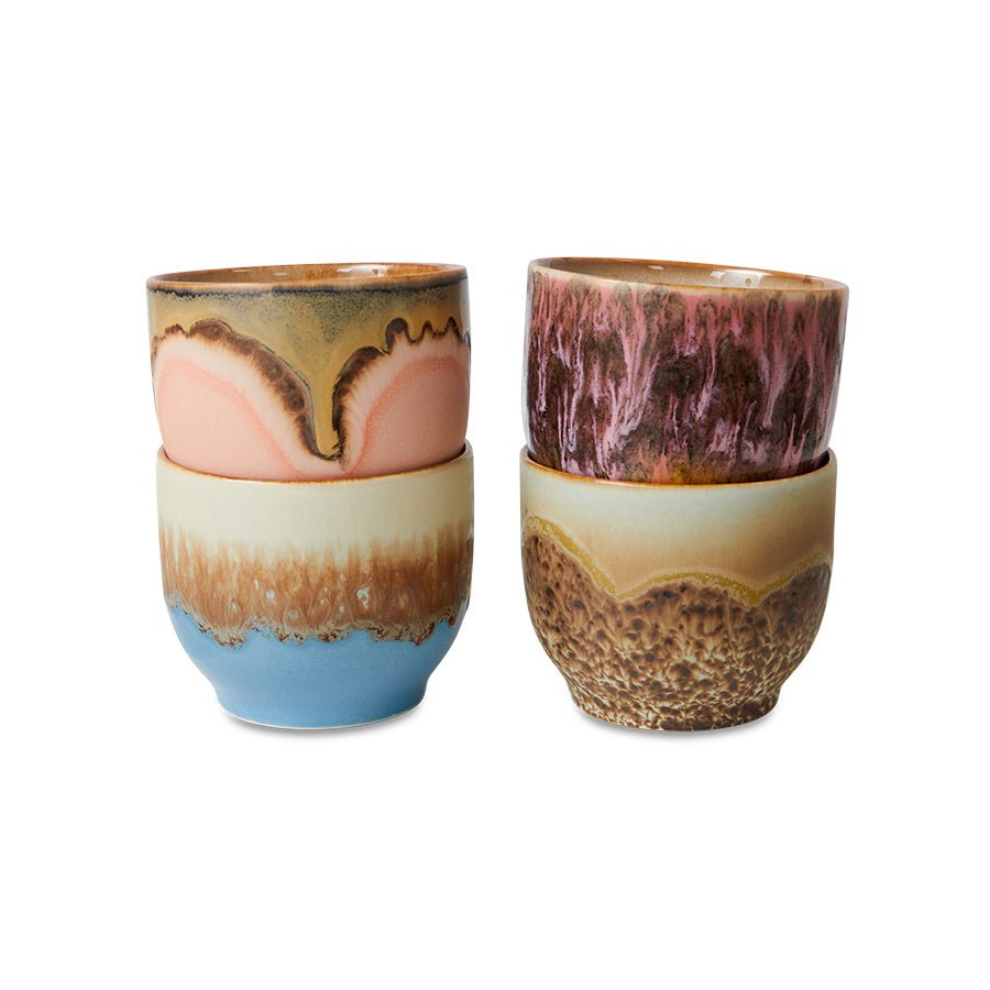 HKliving Tassen LAGOON Café Cup 70's bunt 4er Set | 8x8x7cm - Sir Henrys