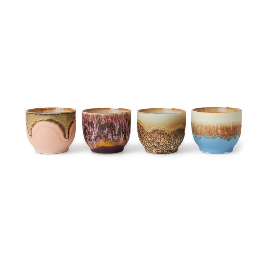HKliving Tassen LAGOON Café Cup 70's bunt 4er Set | 8x8x7cm - Sir Henrys