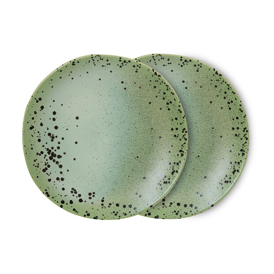 HKliving Teller Kuchenteller FLECK 70s ceramics hellgrün 2er Set | Ø22x2cm - Sir Henrys